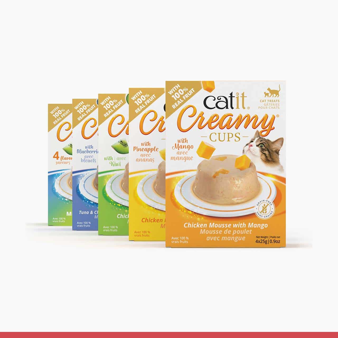 Mousses Catit Creamy CupsQuatre délicieuses saveurs pour les chats et les chatons